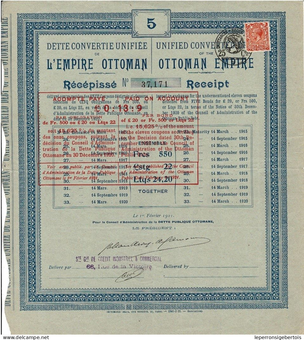 Titre De 1921 - Dette Convertie Unifiée De L'Empire Ottoman - M - O