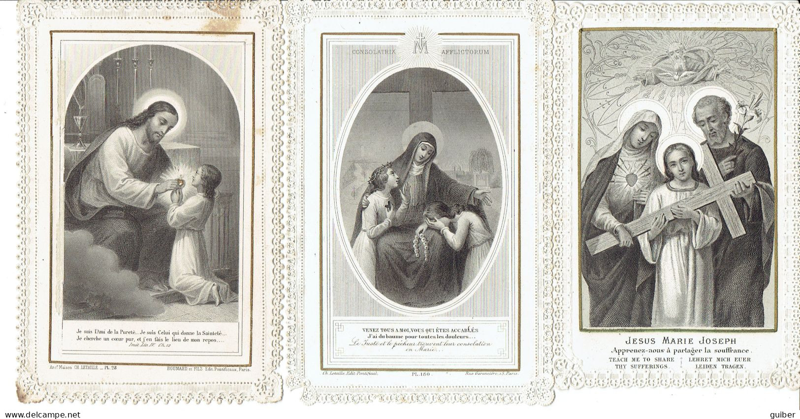 3 Images Sainte, Pieuse, Religieuse, Fin 19eme (canivet Dentelle) - Devotion Images