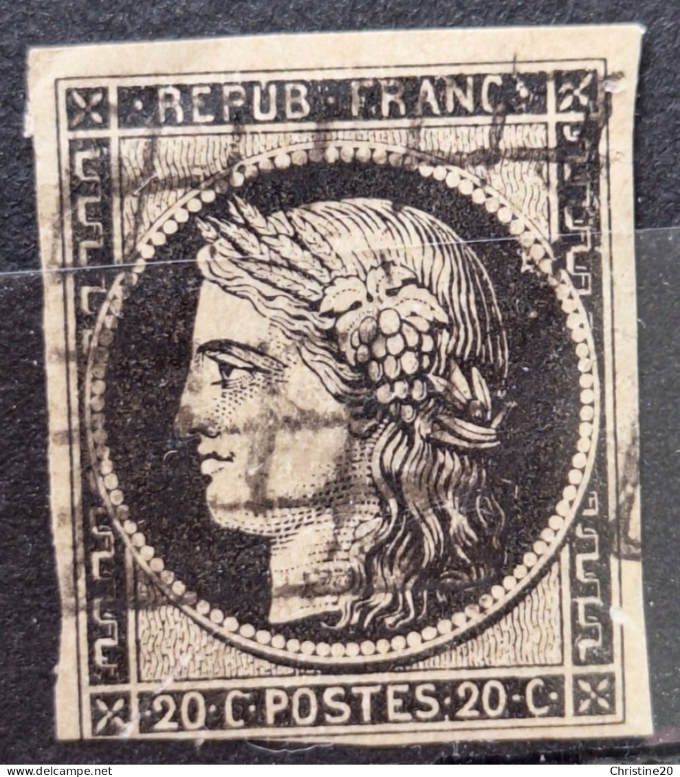France 1849 N°3 Ob Grille Touché En Bas  Cote 70€ - 1849-1850 Ceres