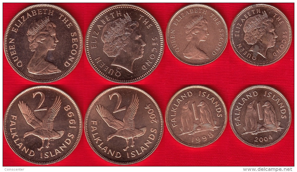 Falkland Islands Set Of 4 Coins: 1 - 2 Pence 1998-2004 UNC - Falkland
