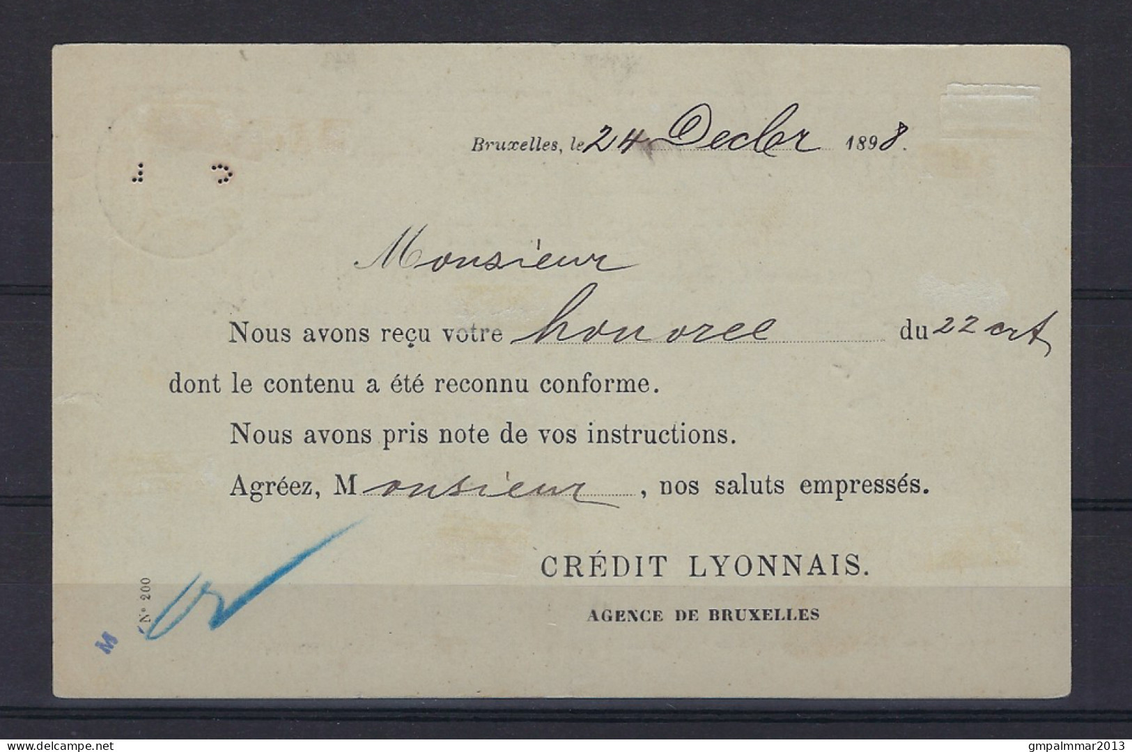 PERFIN / PERFO C.L. Van CREDIT LYONNAIS Met 1 Document En 13 Zegels Voor De Specialist ; Staat Zie 3 Scans ! LOT 180 - Non Classés