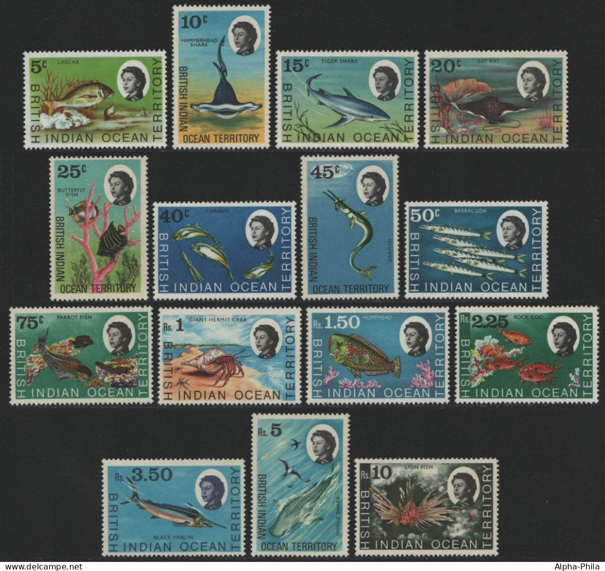 BIOT 1968 - Mi-Nr. 16-30 ** - MNH - Meeresleben / Marine Life (I) - Territoire Britannique De L'Océan Indien