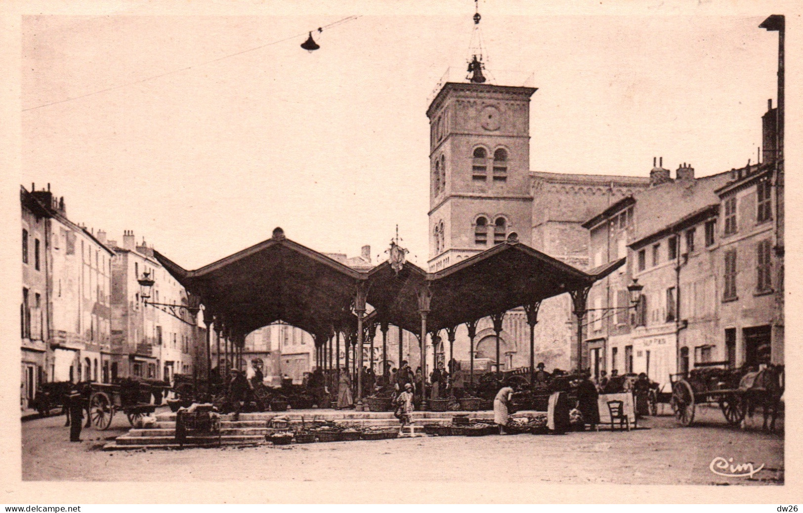 Valence - La Place Belat, Eglise St Saint-Jean (Clocher Carolingien) Et Marché Couvert - Carte CIM Non Circulée - Valence