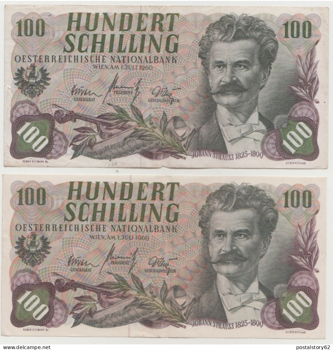 Austria, 2 Banconote Da 100 Schellini Anno 1960 Pick 138 A  Spl  ( Diverse Nei Particolari ) - Oesterreich