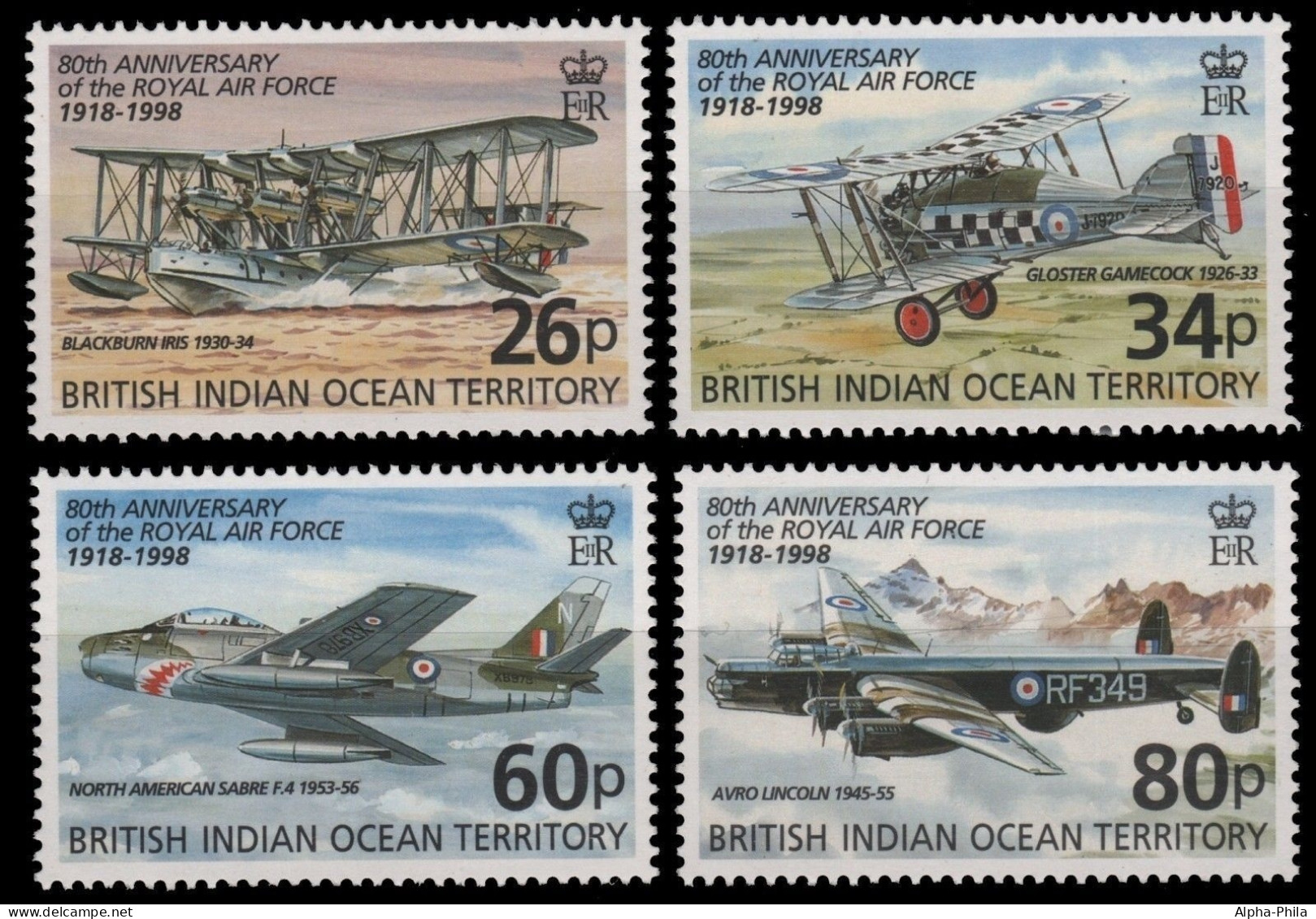 BIOT 1998 - Mi-Nr. 219-222 ** - MNH - Flugzeuge / Airplanes - Britisches Territorium Im Indischen Ozean