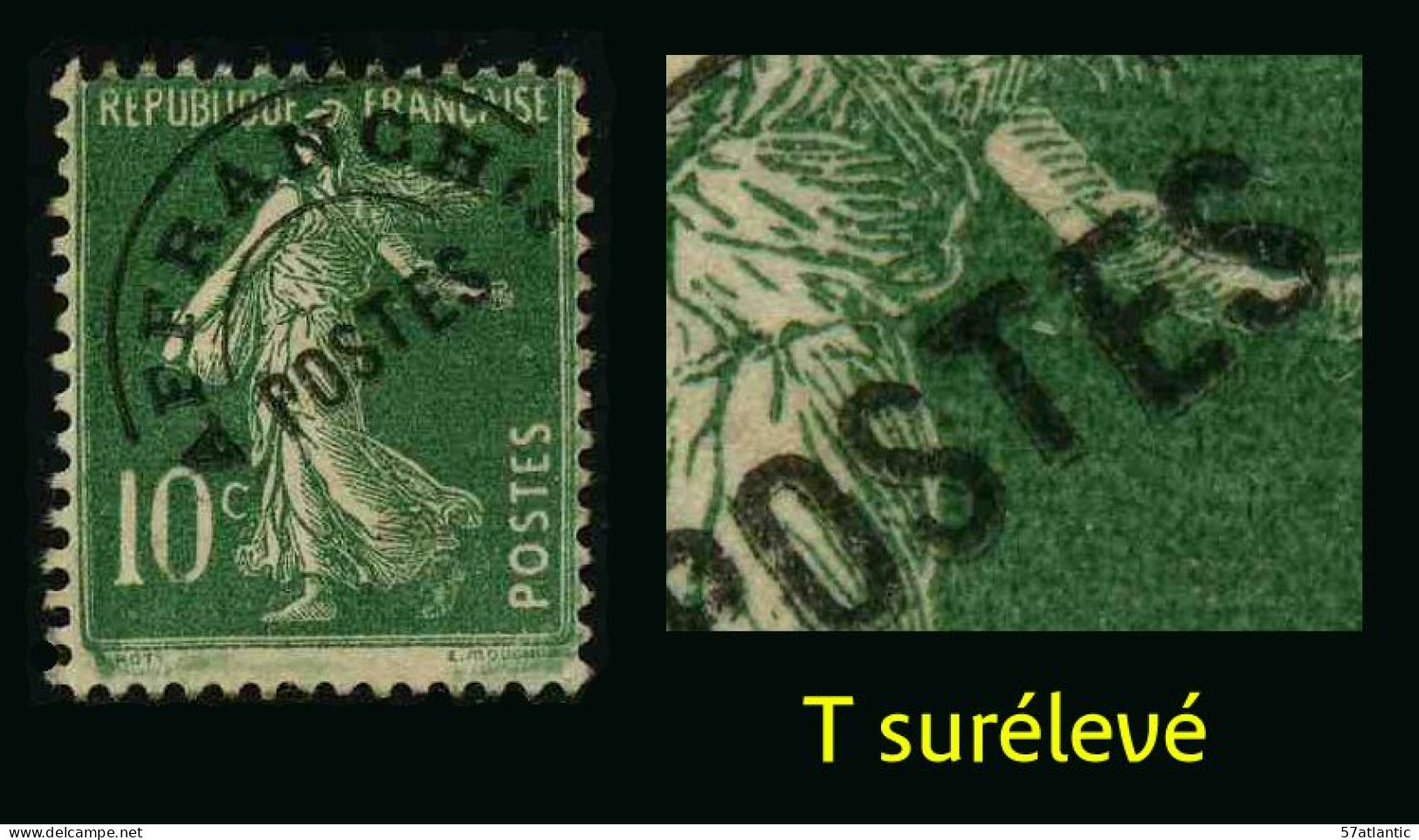 FRANCE - YT PREO 51 E (Type III) - VARIETE T Surélevé - TIMBRE SANS GOMME - Used Stamps