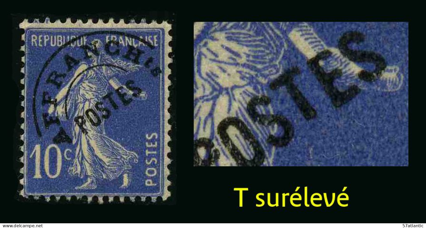 FRANCE - YT PREO 52 C (Type III) - VARIETE T Surélevé - TIMBRE SANS GOMME - Oblitérés