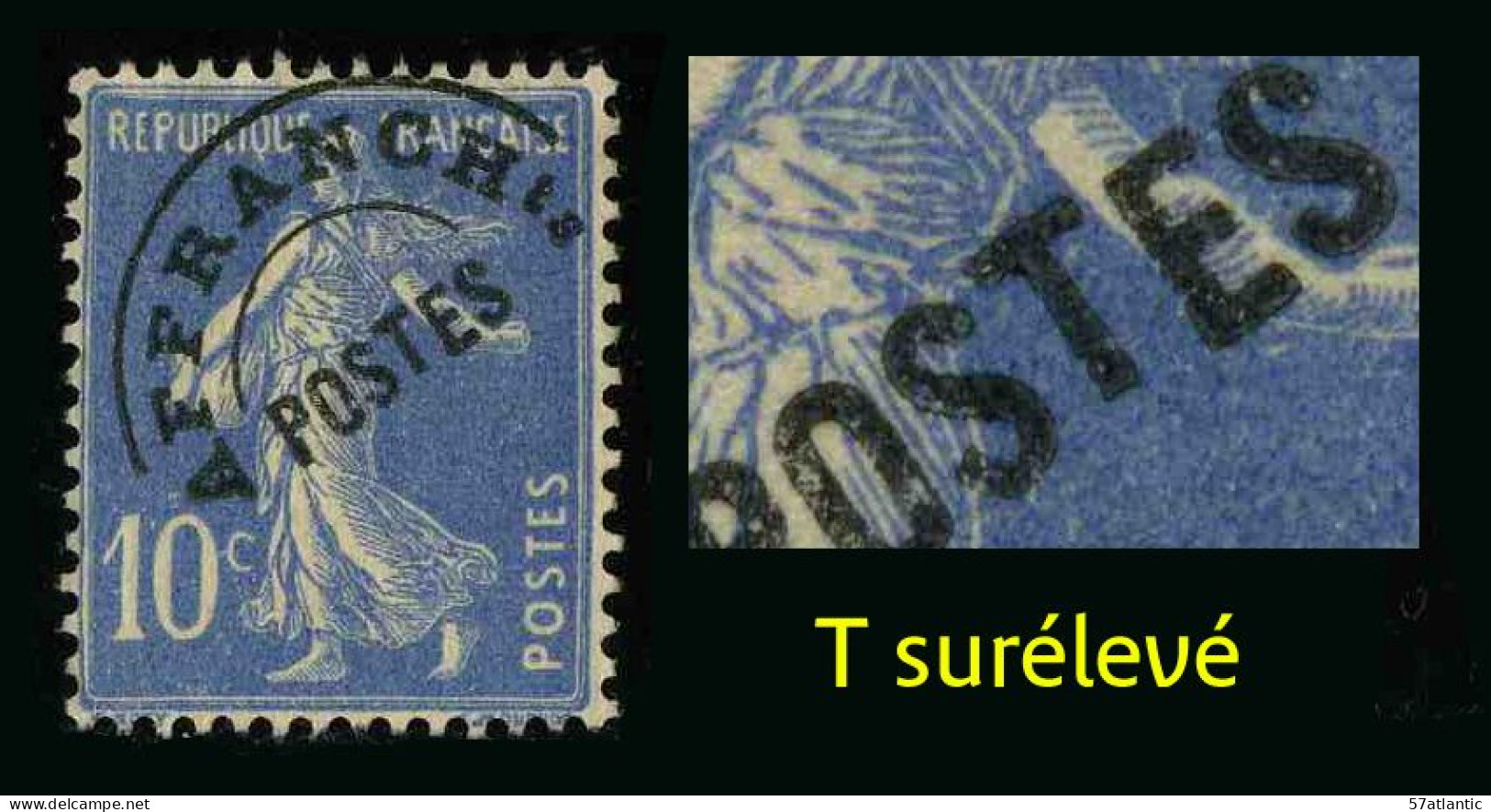 FRANCE - YT PREO 52 C (Type III) - VARIETE T Surélevé - TIMBRE SANS GOMME - Used Stamps