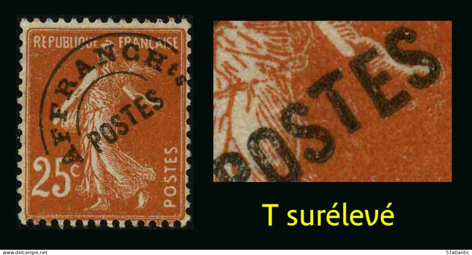 FRANCE - YT PREO 57 C - VARIETE T Surélevé - TIMBRE SANS GOMME - Used Stamps