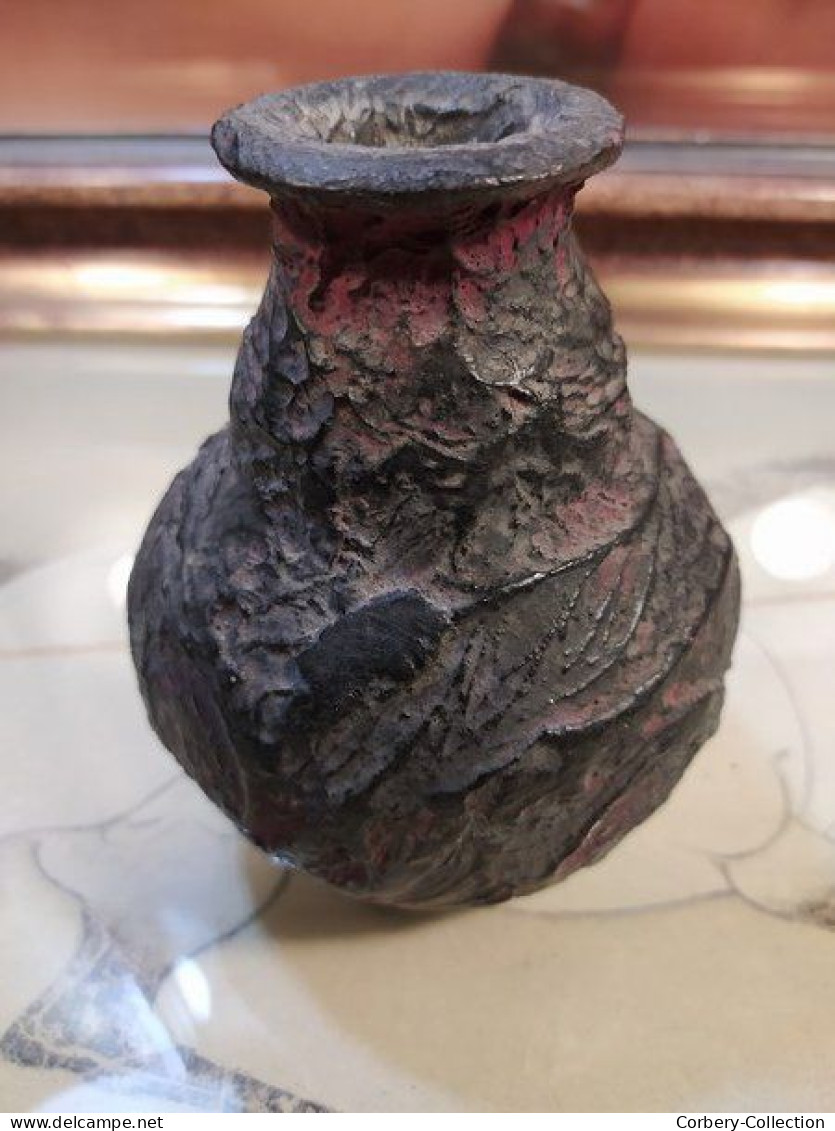 Ancien Vase Céramique Décor Tourmenté Rouge & Noir - Sonstige & Ohne Zuordnung