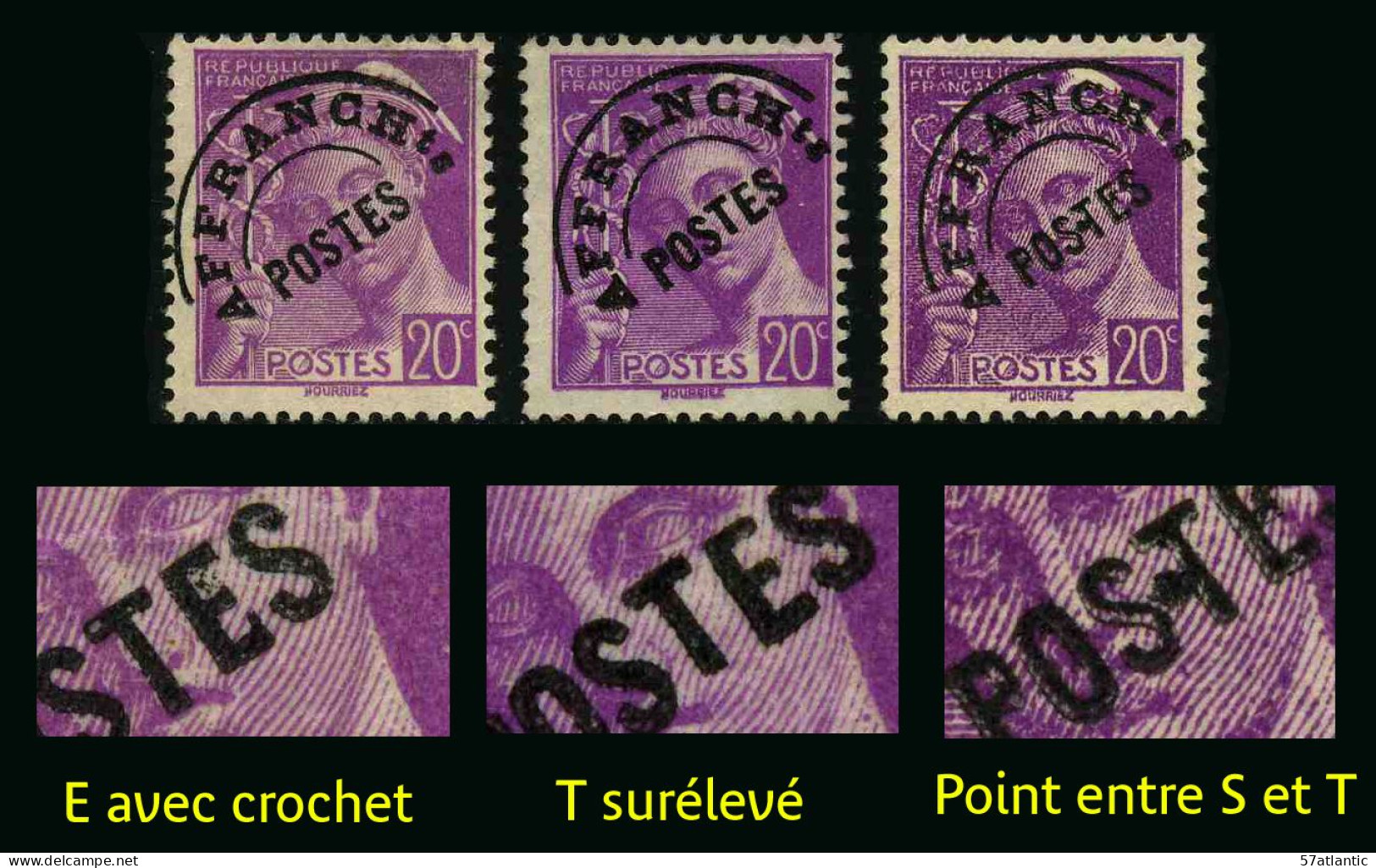 FRANCE - YT PREO 78  - 3 VARIETES - 3 TIMBRES SANS GOMME - Used Stamps