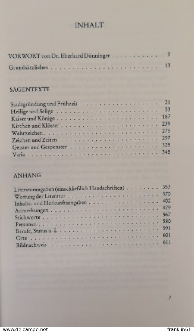 Regensburger Stadtsagen, Legenden Und Mirakel. - Cuentos & Legendas