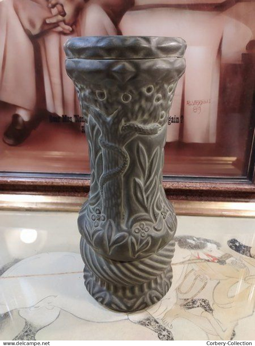 Ancien Vase Céramique Jardin D'Eden Adam & Eve Ceramica Breda Majo Espagne - Andere & Zonder Classificatie