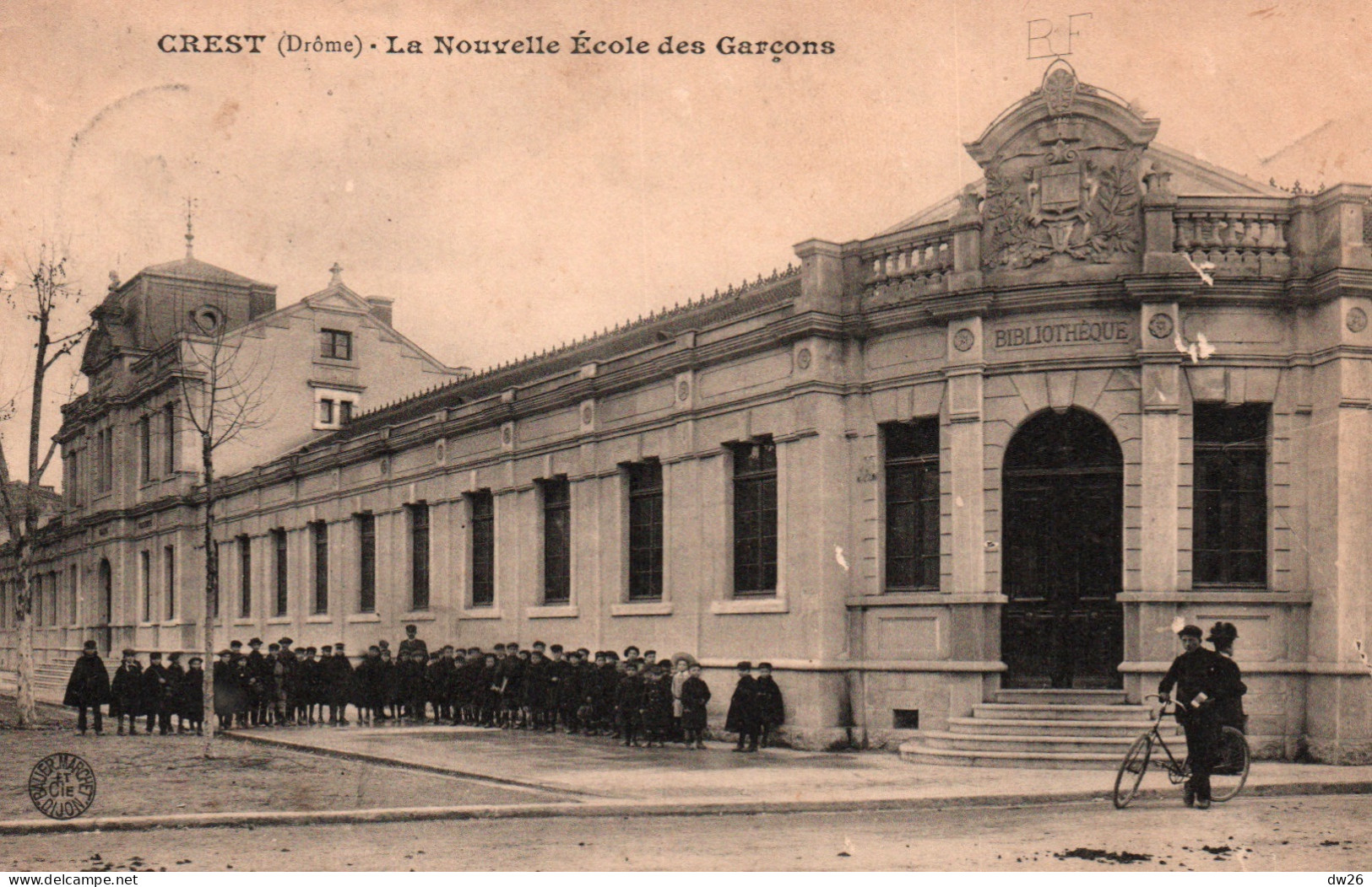 Crest (Drôme) La Nouvelle Ecole Des Garçons, Ecoliers - Edition Bauer-Marchet Et Cie - Carte De 1908 - Crest