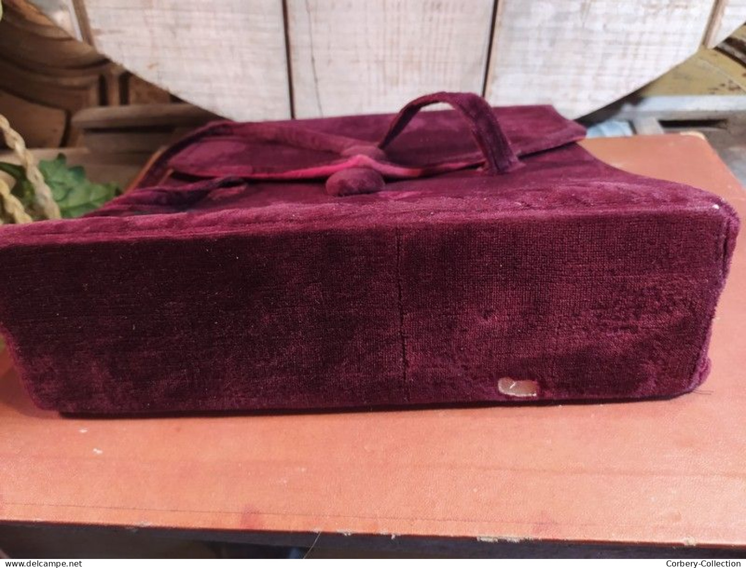 Ancien Sac Velours Bordeaux Vintage Monogramme