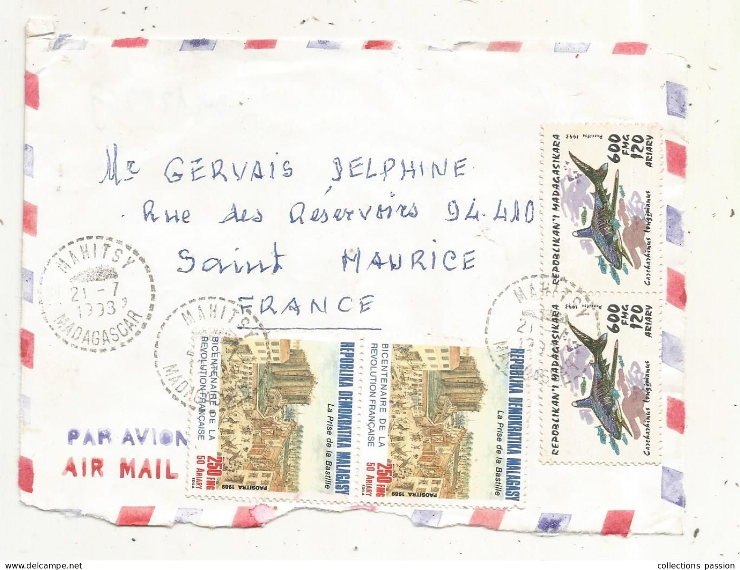 Lettre, MADAGASCAR, MAHITSY, 1993,  4 Timbres - Madagascar (1960-...)