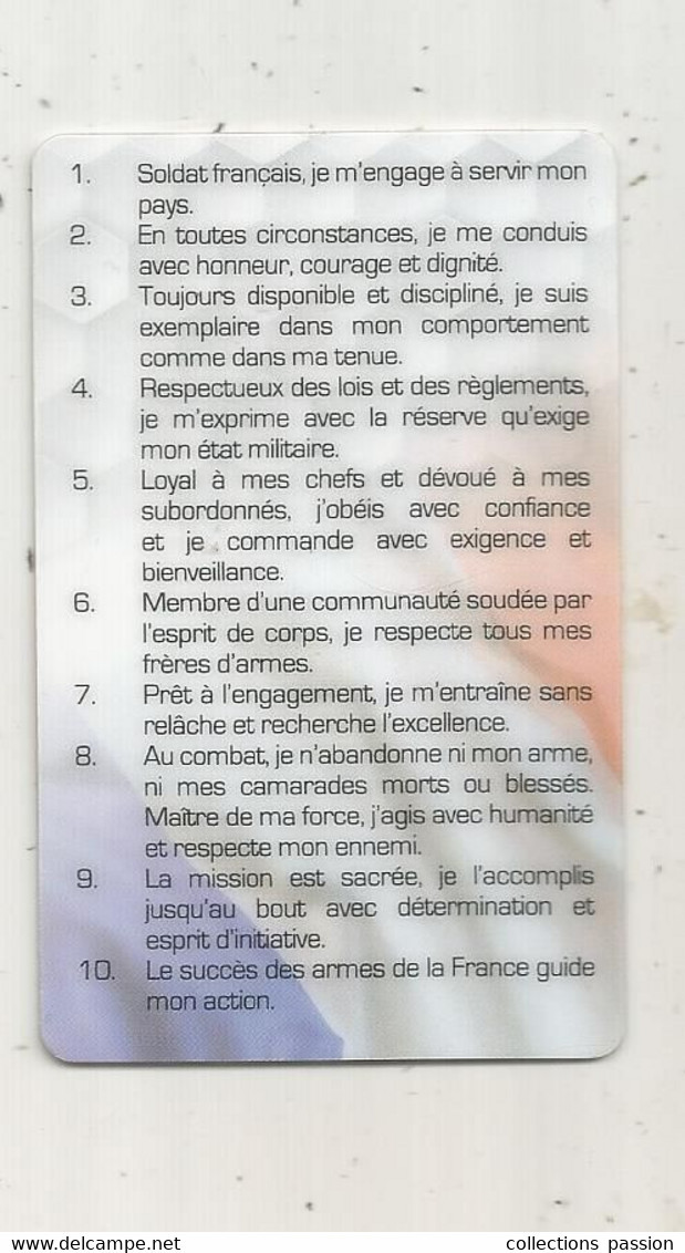 Carte Plastifiée , Militaria , CODE D'HONNEUR DU SOLDAT , Armée De Terre, 2 Scans - Documenti