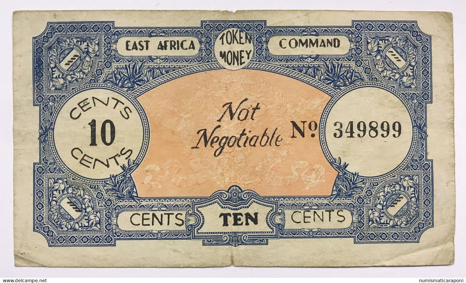 East Africa Command  Token Money For 10 Cent Con Numerazione Gav.04.420 R3 RRR ND C.1940-1941  LOTTO 4857 - Italienisch Ostafrika