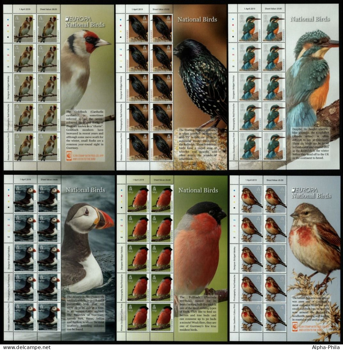 Guernsey 2019 - Mi-Nr. 1725-1730 ** - MNH - KLB - Vögel / Birds - EUROPA - Guernesey