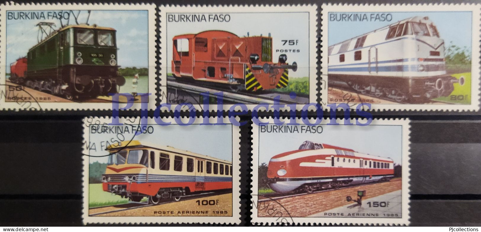 N1440- BURKINA FASO 1985 TRENI - TRAINS SET 5 STAMPS USATI - USED - Burkina Faso (1984-...)