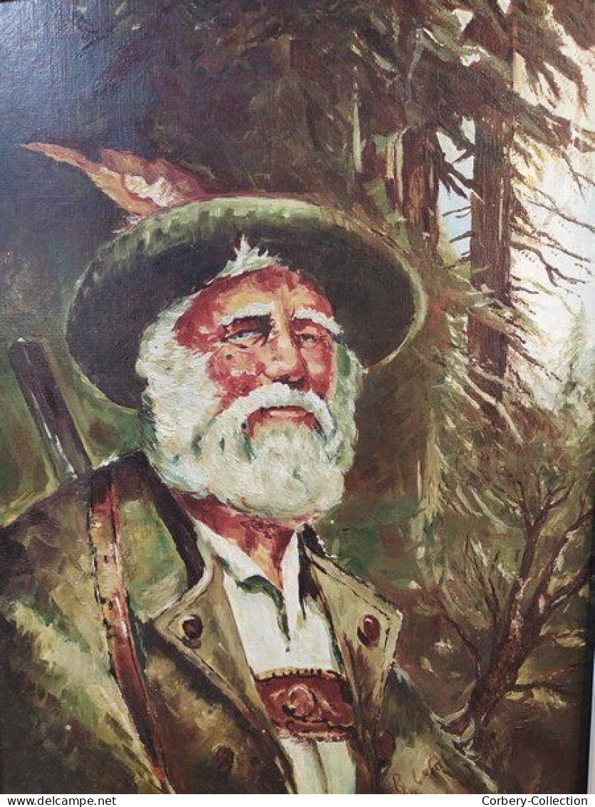 Tableau Portrait D'un Chasseur Bavarois  Peintre à Identifier R. Lefab ? - Oils