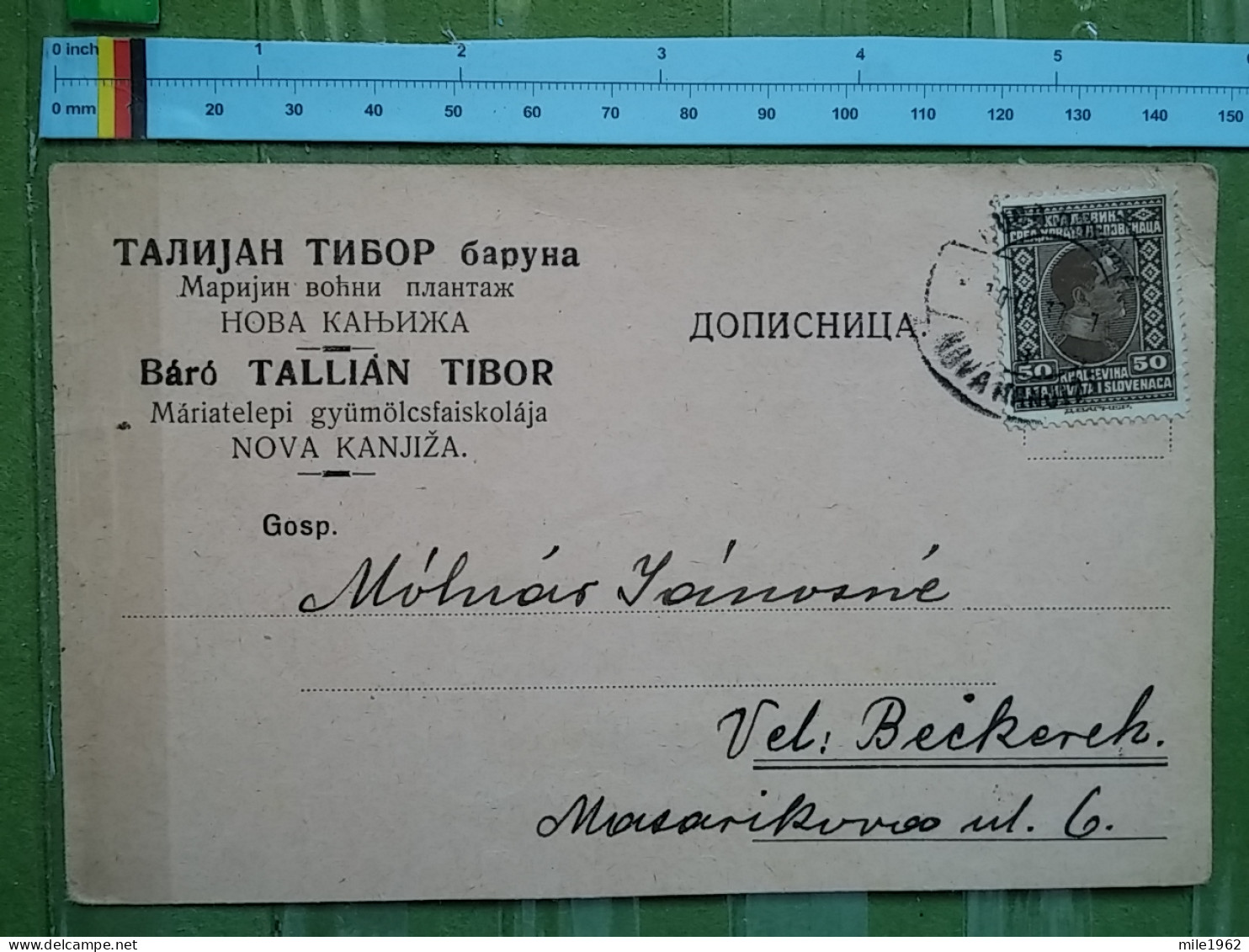 KOV 27-1 - CARTE POSTALE, POSTCARD, YUGOSLAVIA, TRAVEL 1918, SERBIA, NOVA KANJIZA - BECKEREK, MARIJIN VOCNI PLANTAZ - Other & Unclassified