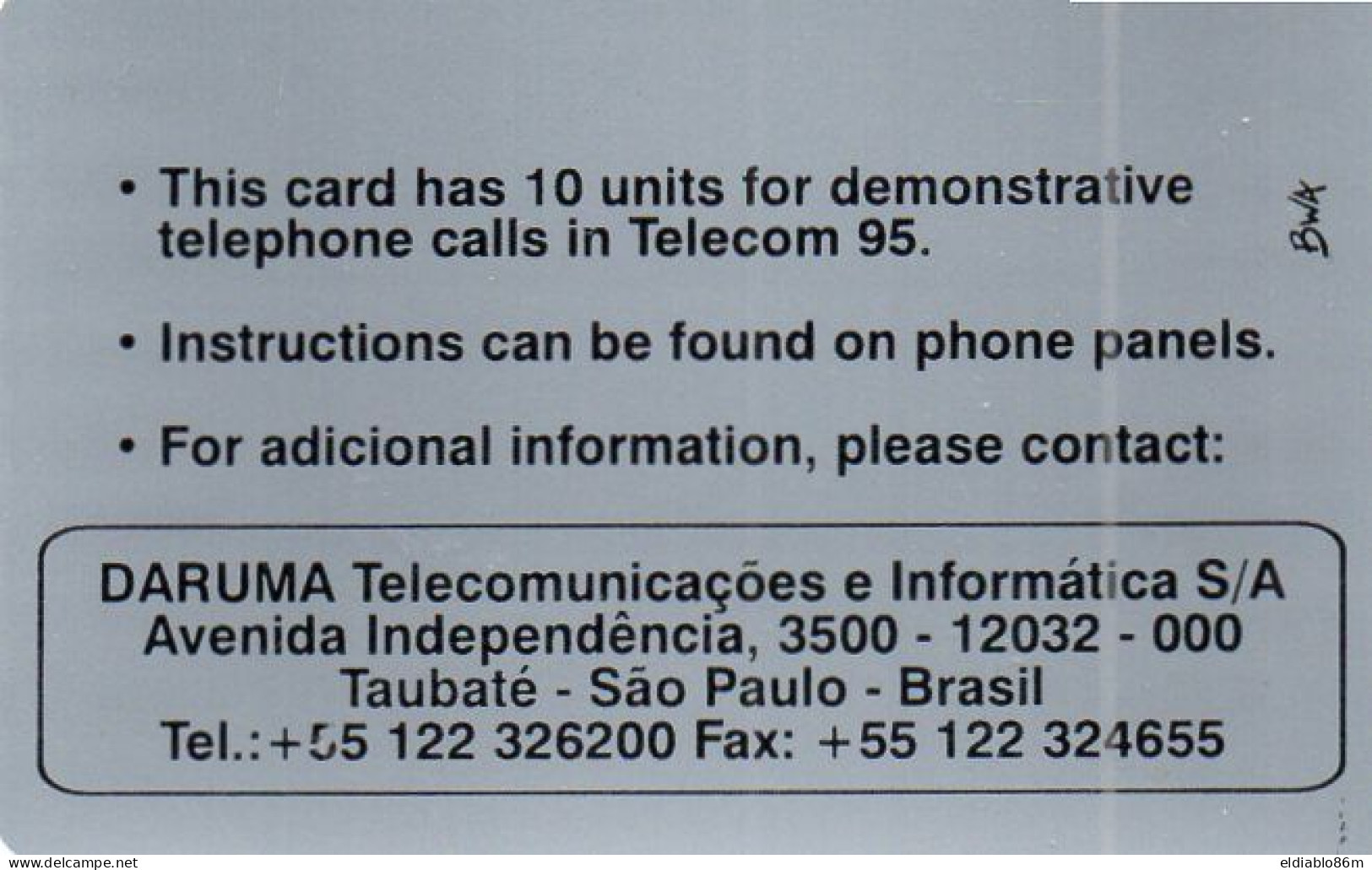 BRAZIL - INDUCTIVE -  TEST CARD - URMET DARUMA - GENEVA TELECOM 95 - Brasilien