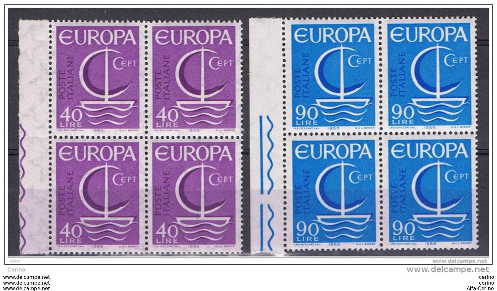 REPUBBLICA:  1966  EUROPA  -  S. CPL. 2  VAL. BL. 4  N. -  SASS. 1029/30 - 1966