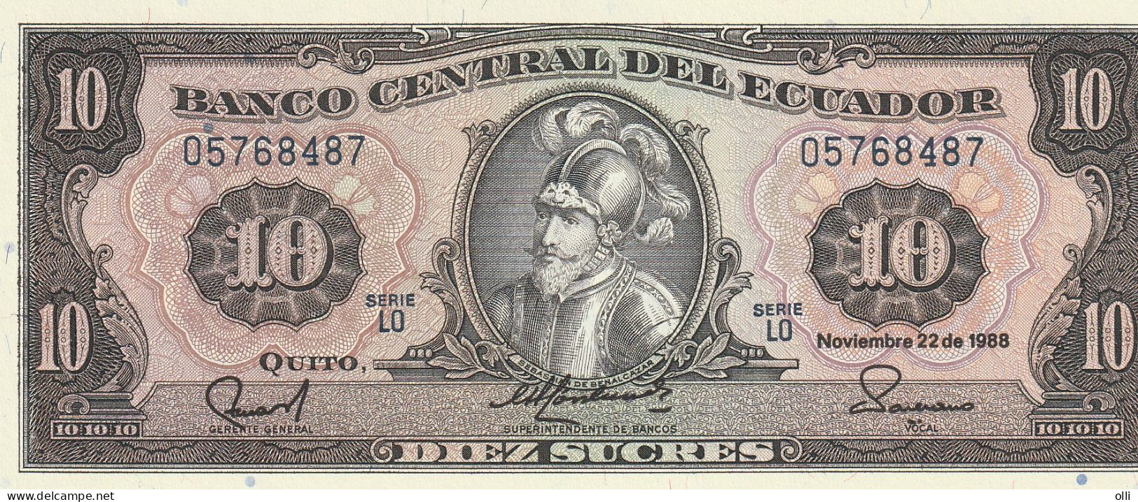 ECUADOR 10 SUCRES 22.11.1988 P-1988 UNC - Ecuador