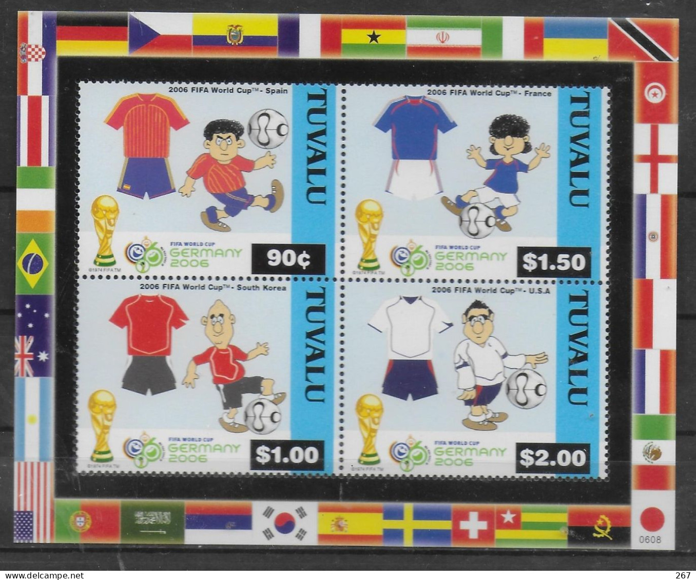 TUVALU  Feuillet  N° 1107/10  * *  ( Cote 12e )  Cup 2006  Football Soccer  Fussball - 2006 – Duitsland