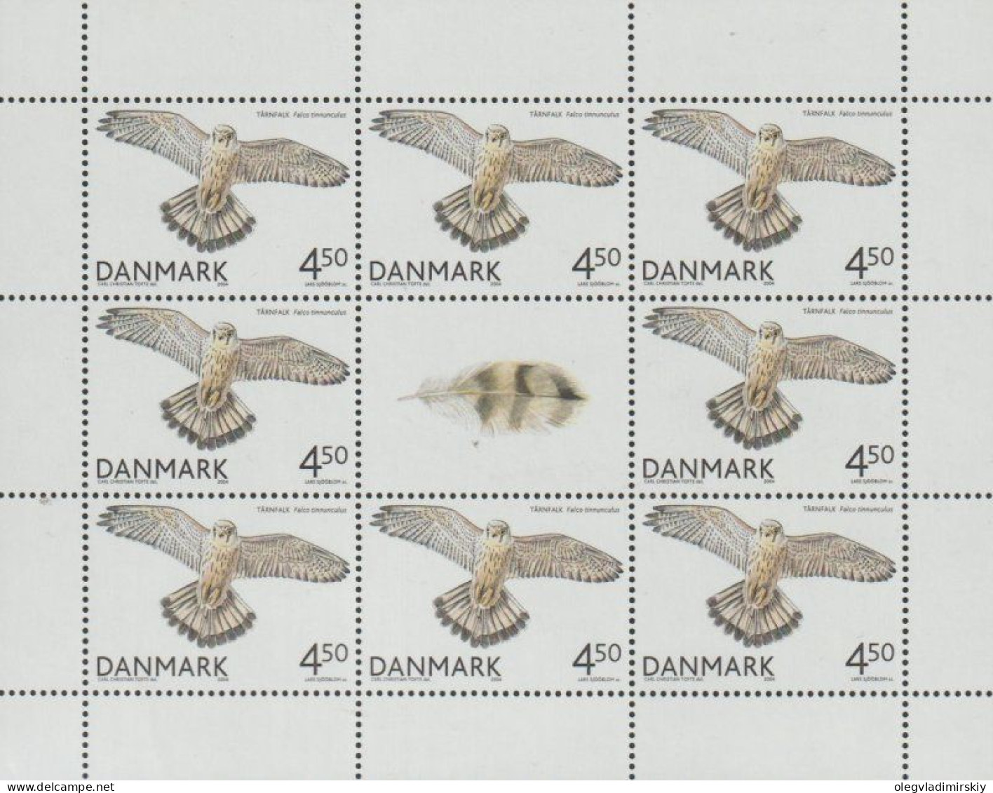 Denmark Danemark Danmark 2004 Birds Falcon Kestrel Limited Edition Minisheet Of 8 Stamps And Label Mint - Blocks & Kleinbögen