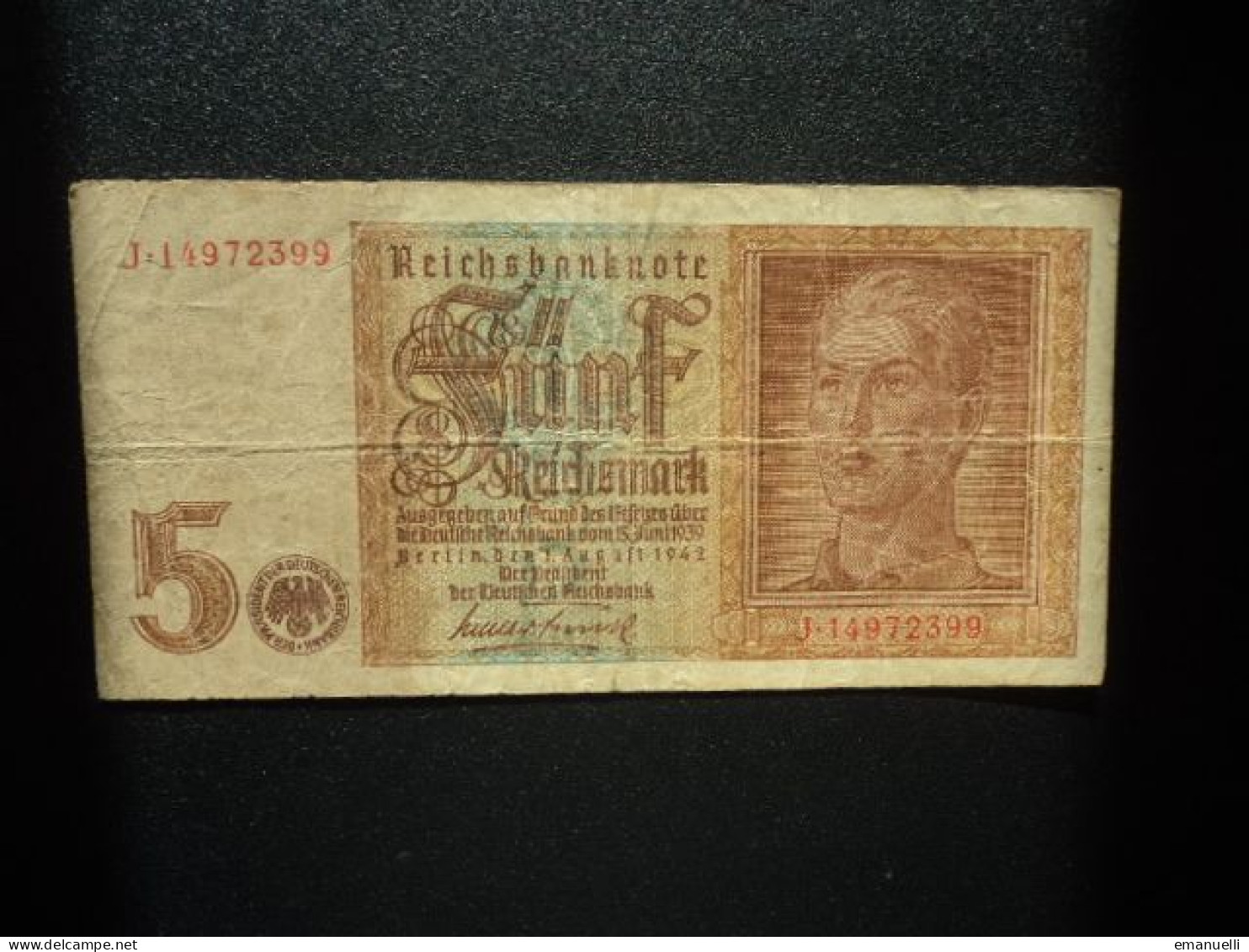 ALLEMAGNE : 5 REICHSMARK  1.8.1942  C.A. 179b, *  / P 186a ** TB+ *** (photographies Par " Nuit Et Brouillard " ) - 5 Reichsmark