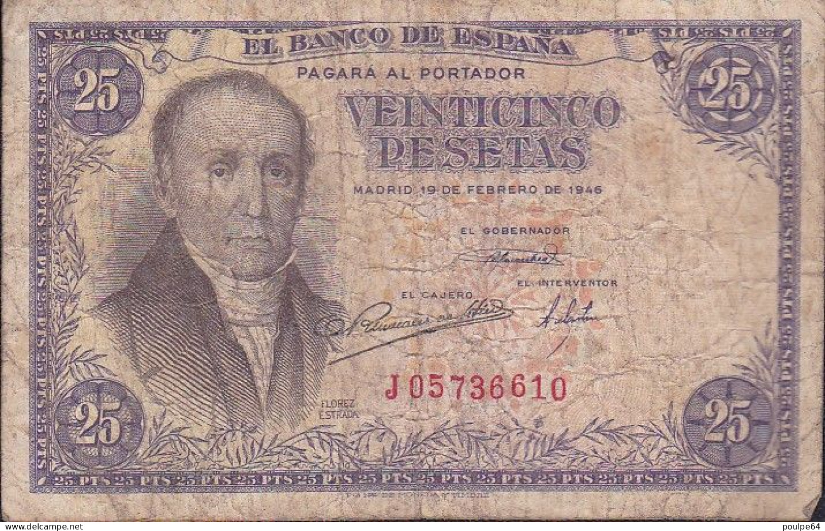 25 Pesetas - " Florez Estrada " (1946) - 25 Pesetas