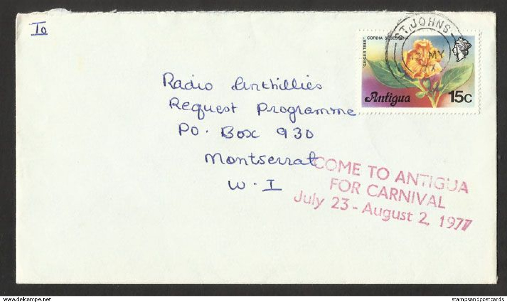 Antigua Lettre Ayant Voyagé Cachet Publicitaire De La Poste Carnaval 1977 Postally Used Cover Publicitary Mark Carnival - Carnavales