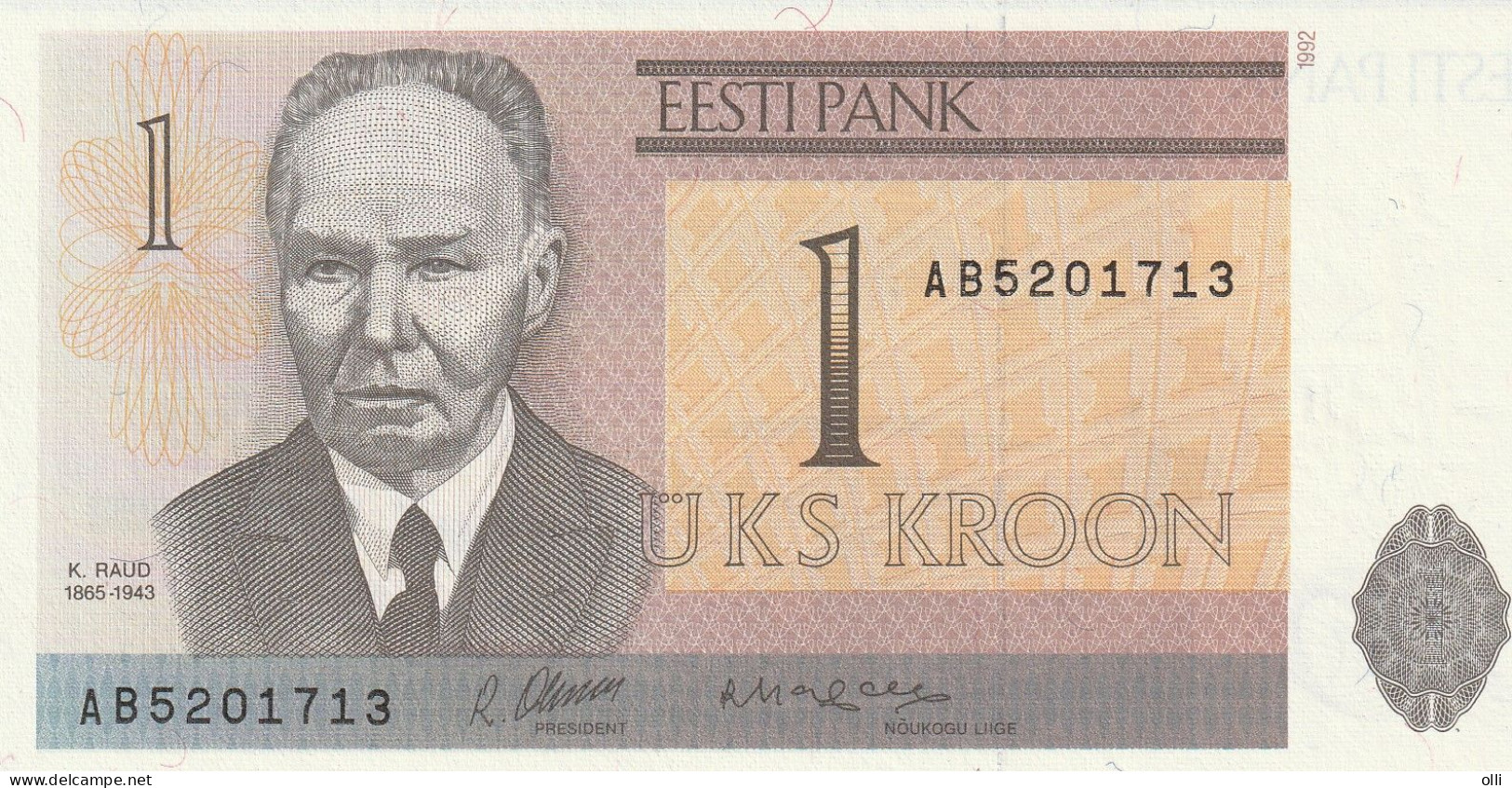 Estonia - 1 Kroon - 1992 - Pick 69 - Série AB - Estonia