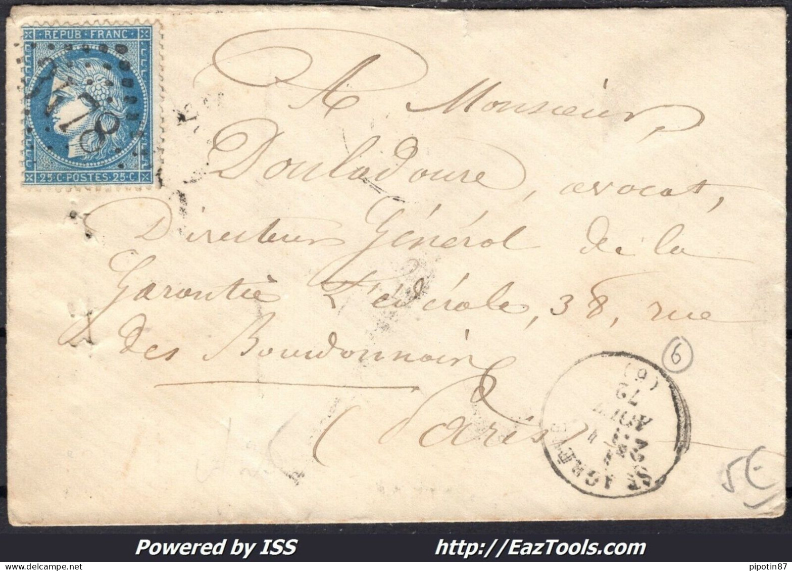 FRANCE N°60A SUR LETTRE GC 3478 SAINT AGREVE ARDECHE + CAD DU 02/08/1872 - 1871-1875 Ceres