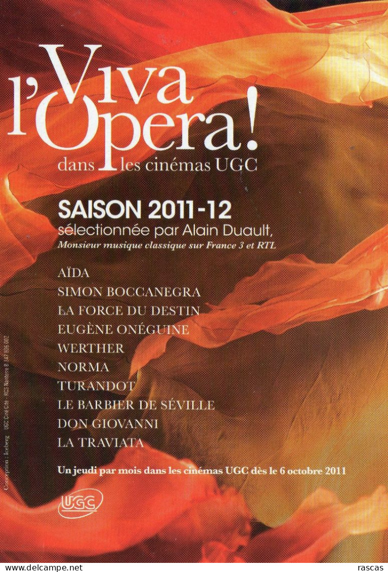 CPM - E - VIVA L'OPERA ! - DANS LES CINEMAS UGC - SAISON 2011-2012 - SELECTIONNEE PAR ALAIN DUAULT - Opéra