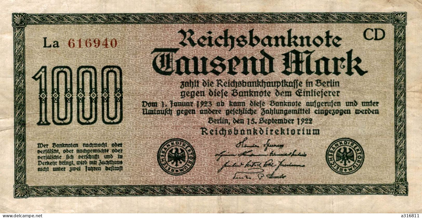 1000 Mark 1922 - Unclassified