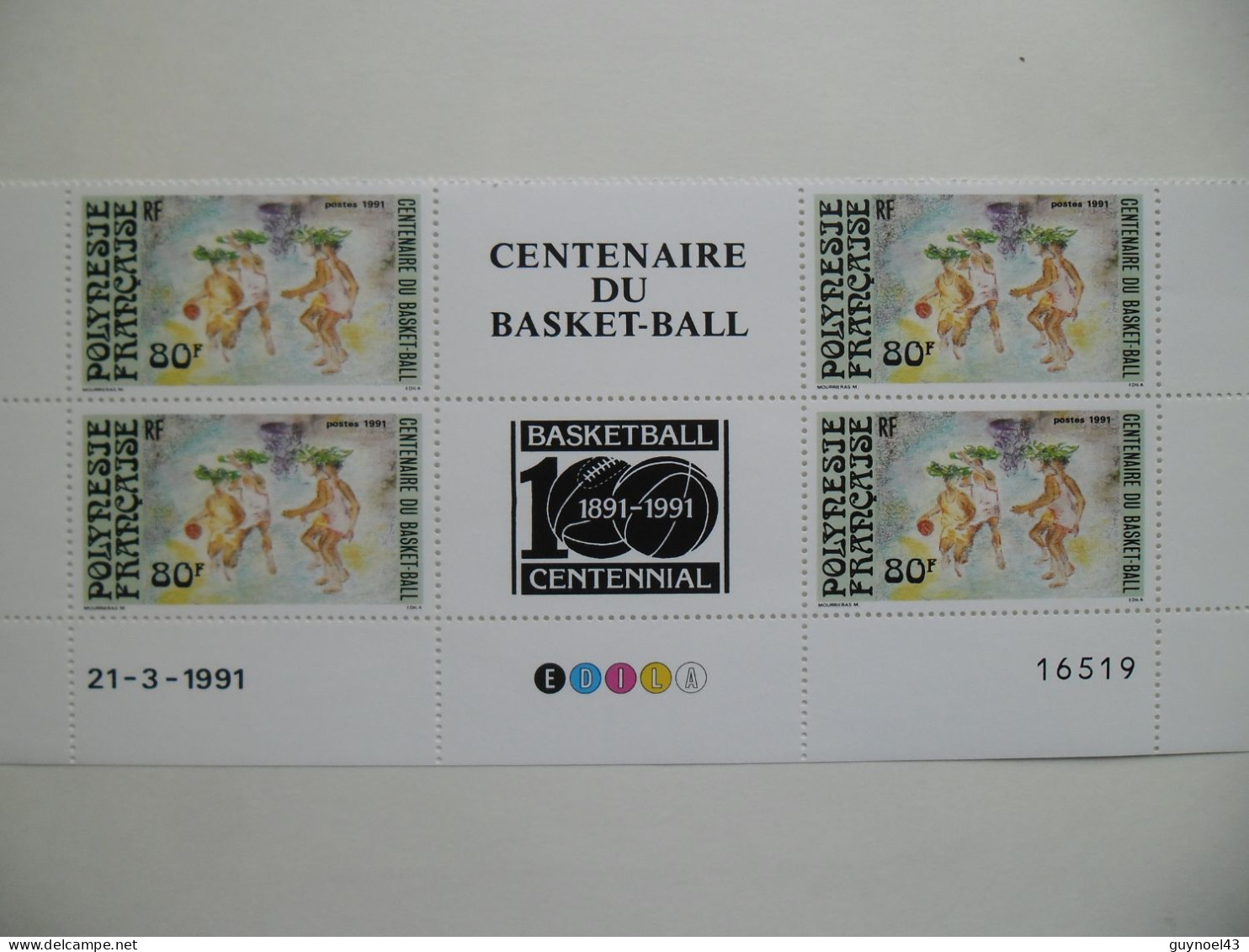 PF 1991 Y/T 382A Daté 21-3-1991  " Basket-Ball " Neuf*** Cote 1 6,50 X2 - Neufs