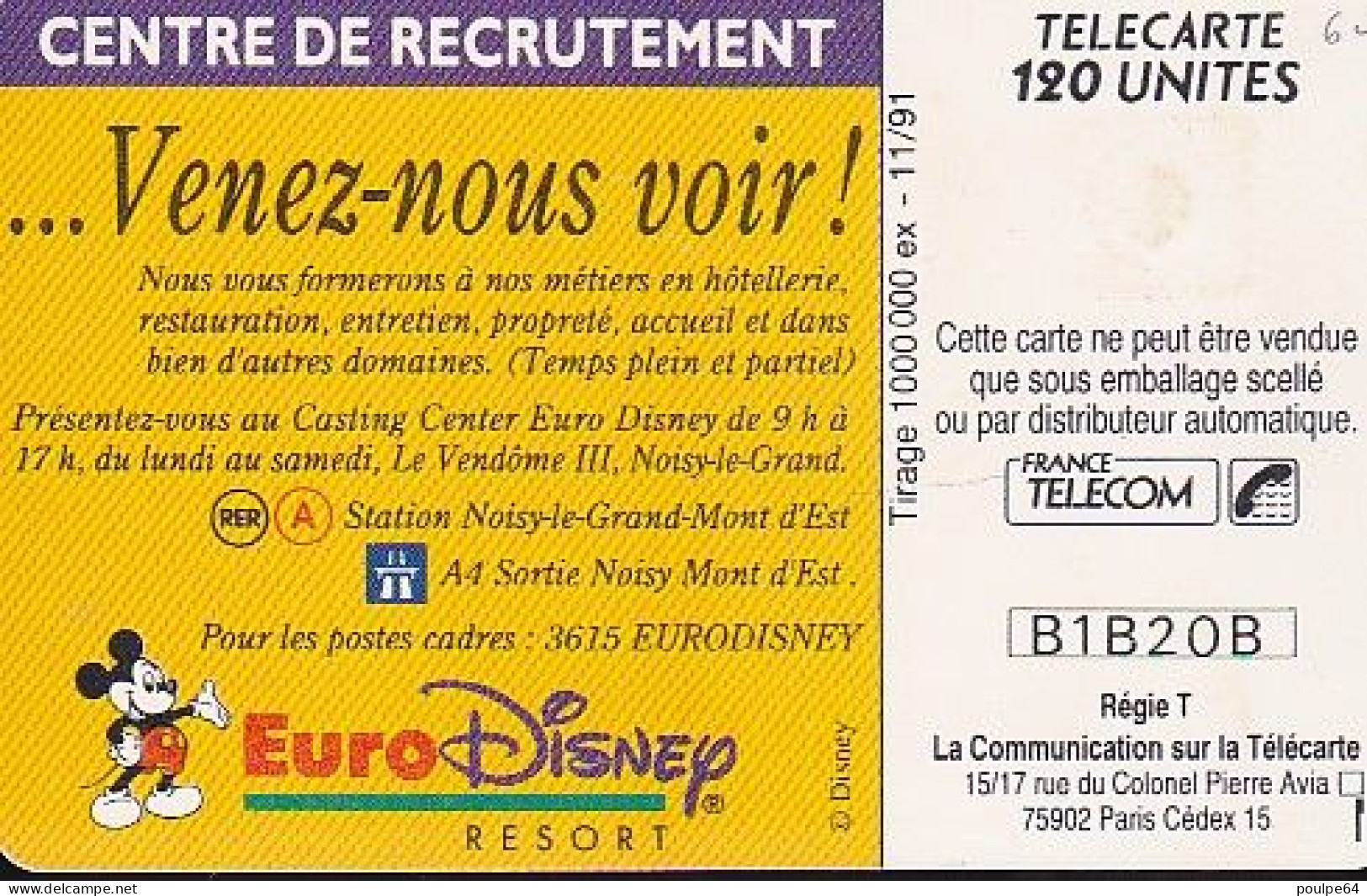 F202  11/1991 MICKEY EURODISNEY 120 GEM ( Dos Petit Mickey ) - 1991