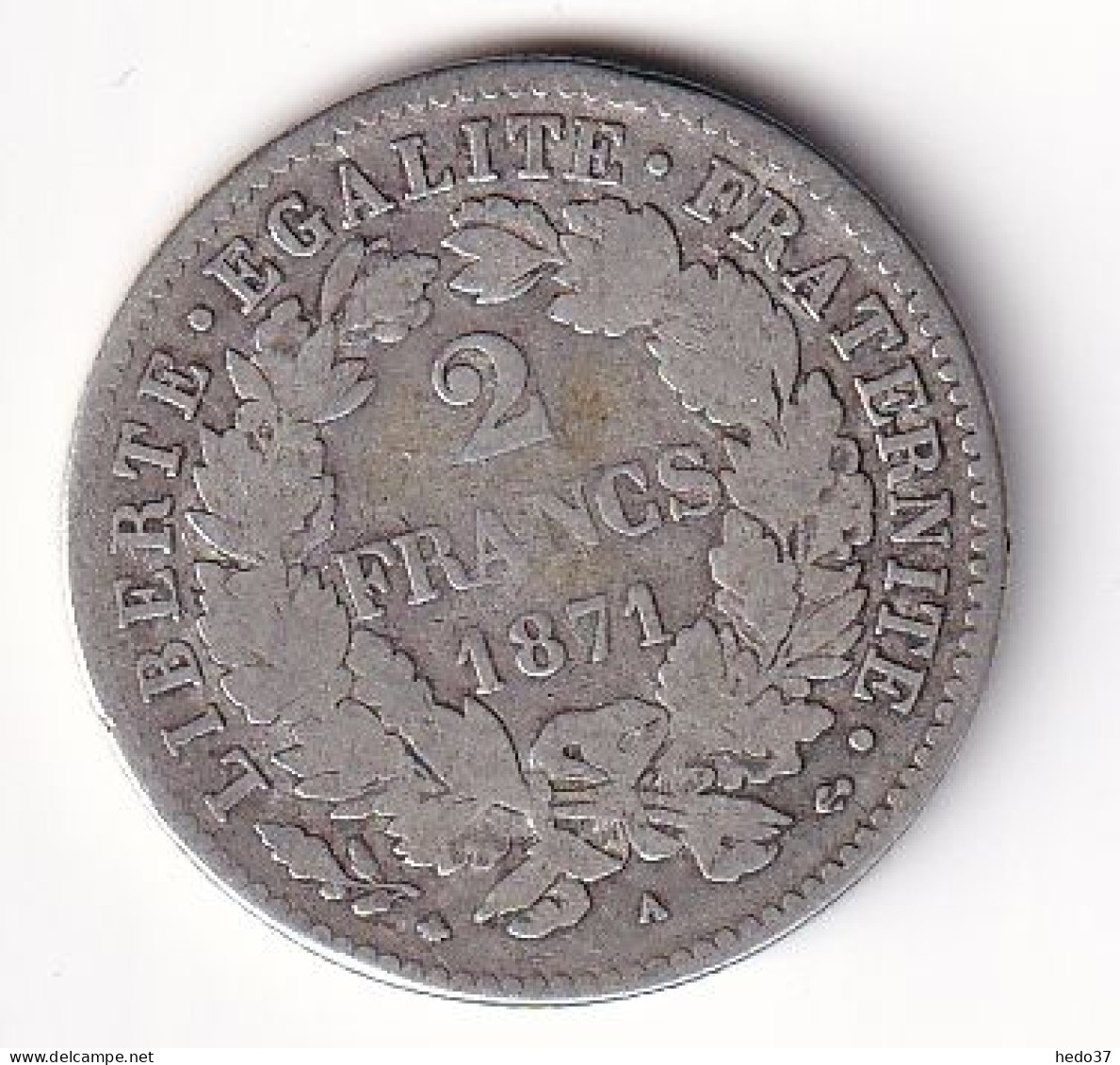 France 2 Francs Cérès 1871A - Argent - TB - 1870-1871 Regering Van Nationale Verdediging