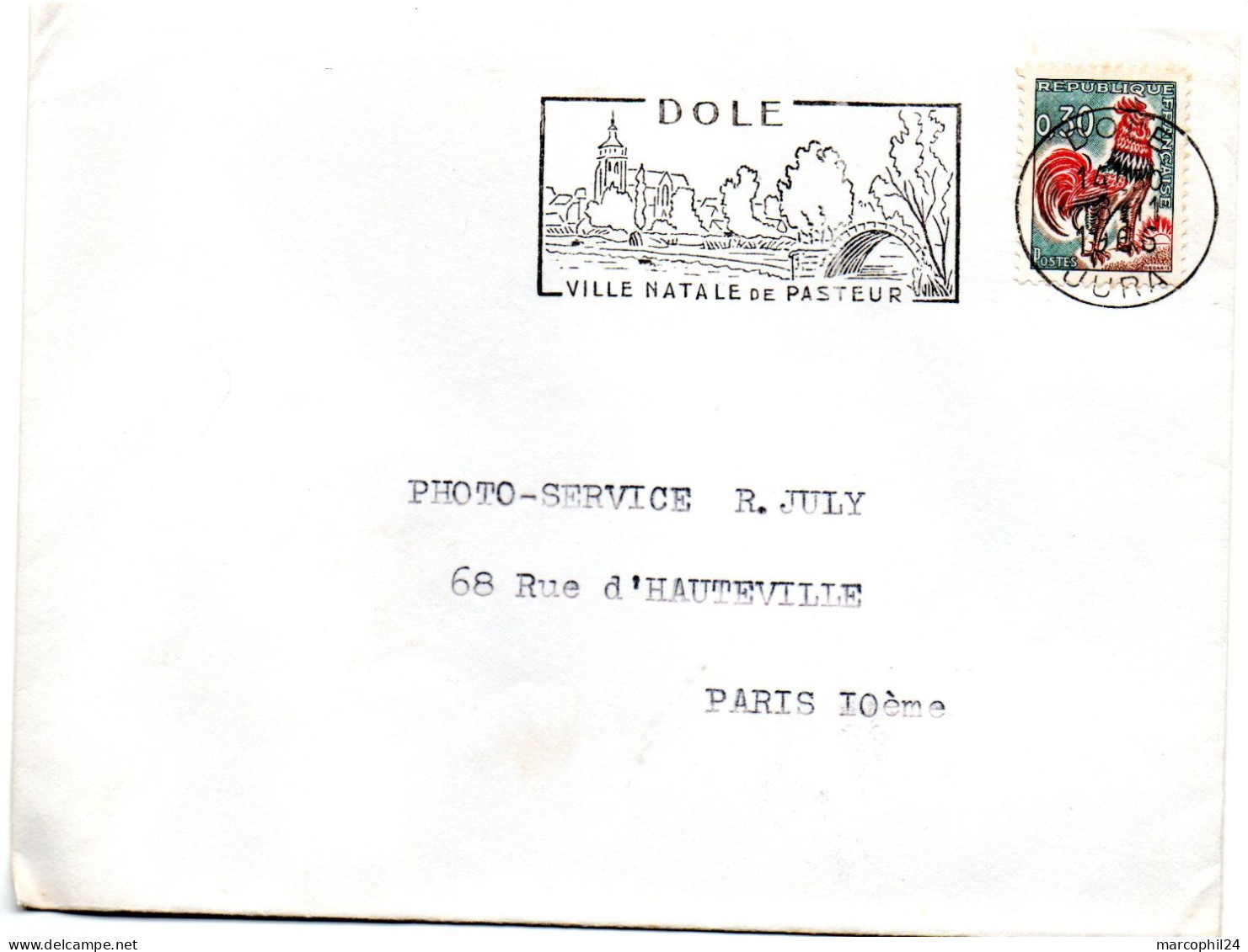 JURA - Dépt N° 39 = DOLE 1966 = FLAMME Non Codée =  SECAP Illustrée D'un PONT + EGLISE ' VILLE NATALE De PASTEUR ' - Louis Pasteur