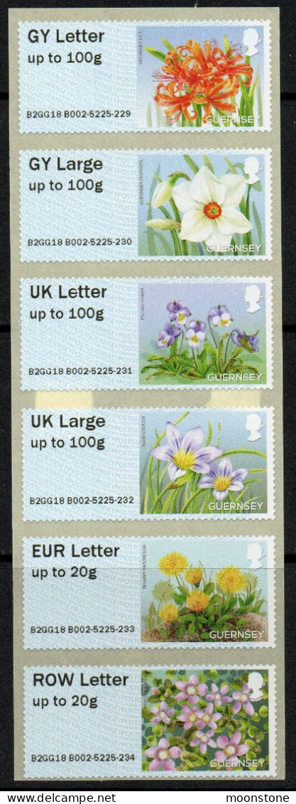 Guernsey 2018 Post & Go, Flowers Strip Of 6, Backing Paper Hinged, SG FSG 14/19 - Guernesey