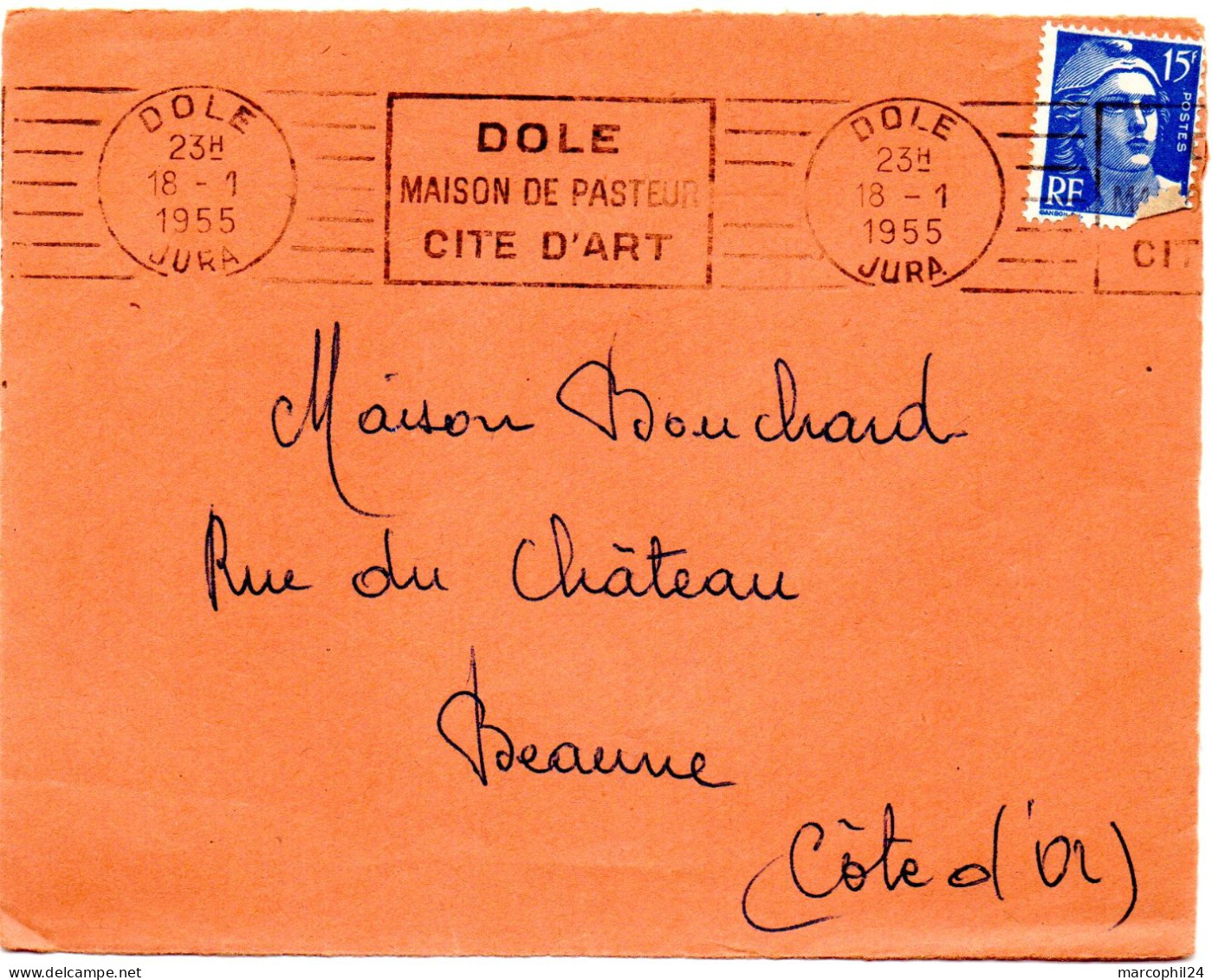 JURA - Dépt N° 39 = DOLE 1955 =  FLAMME RBV ' MAISON De PASTEUR / Cité D' Art ' - Louis Pasteur