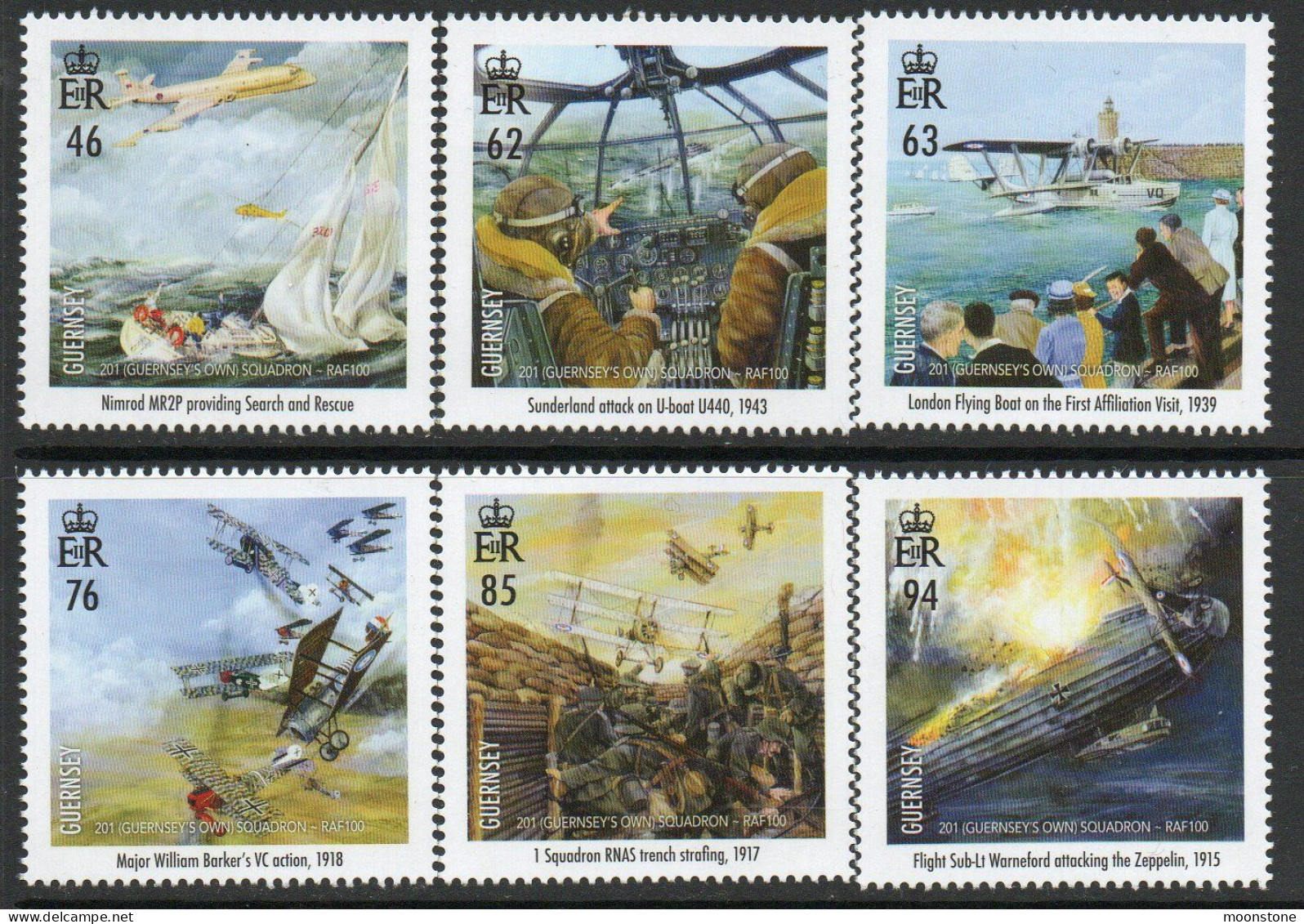 Guernsey 2018 Centenary Of The RAF, Aeroplanes Set Of 6, MNH, SG 1719/24 - Guernesey