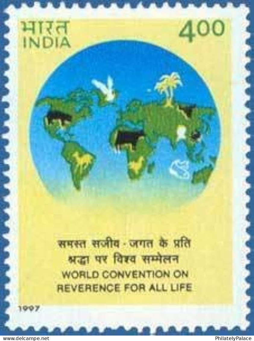 India 1997 World Convention On Reverence ,Cow,Animal,Deer,Fish,Bird,Plant, World Map, Full Sheet MNH (**) Inde Indien - Ungebraucht