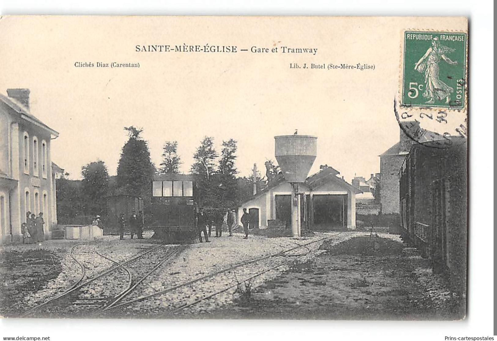 CPA 50 Saint St Mère Eglise Gare Et Train Tramway - Sainte Mère Eglise