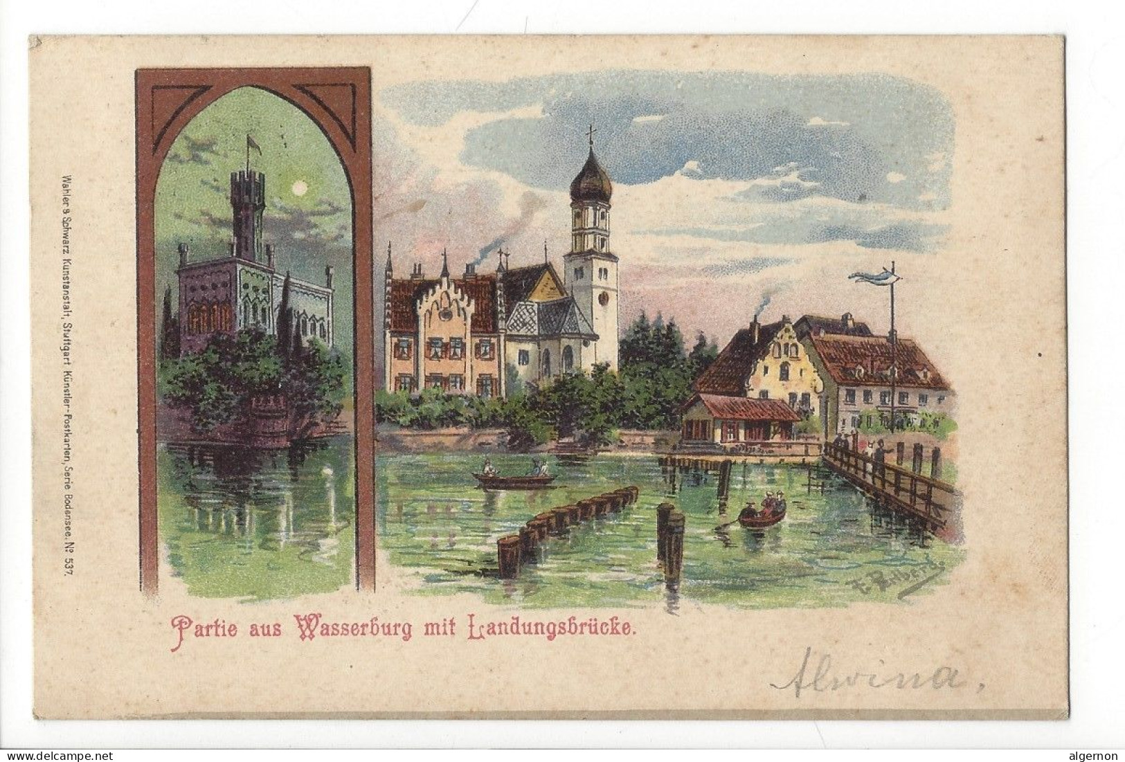 31668 -  Partie Aus Wasserburg Mit Landdungsbrücke Circulée 1902 Litho - Wasserburg (Bodensee)