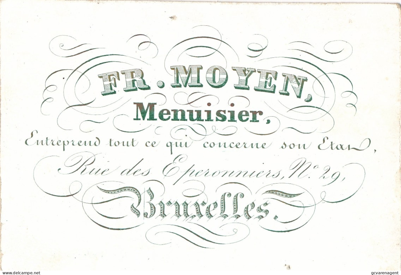 BRUXELLES PORSELEIN KAART 9.5X6.5CM - FR.MOYEN MENUISIER - RUE DES EPERONNIERS N° 29 BRUXELLES - Petits Métiers