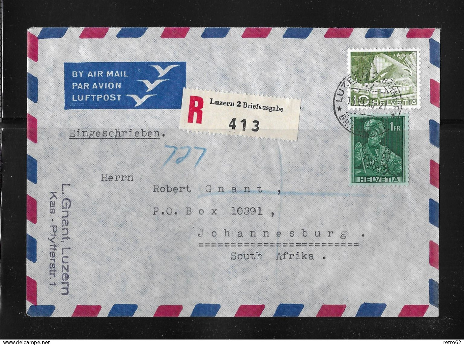 1955 LUFTPOST   ►Charge-Brief Von Luzern Nach Johannesburg Mit Mischfrankatur - Other & Unclassified